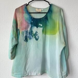 Anthropologie Maeve Claire Desjardins 100% Silk Watercolor Tunic Size 8